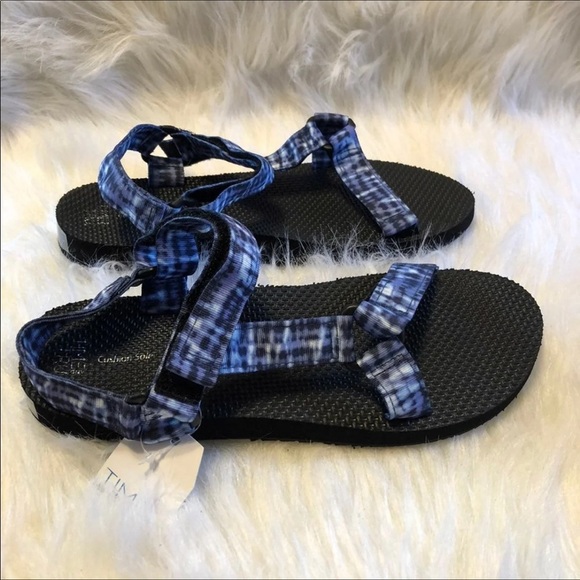 Time And Tru Sandals Size 10 Women’s‎ Blue Black Strappy Whimsigoth New - Picture 2 of 6